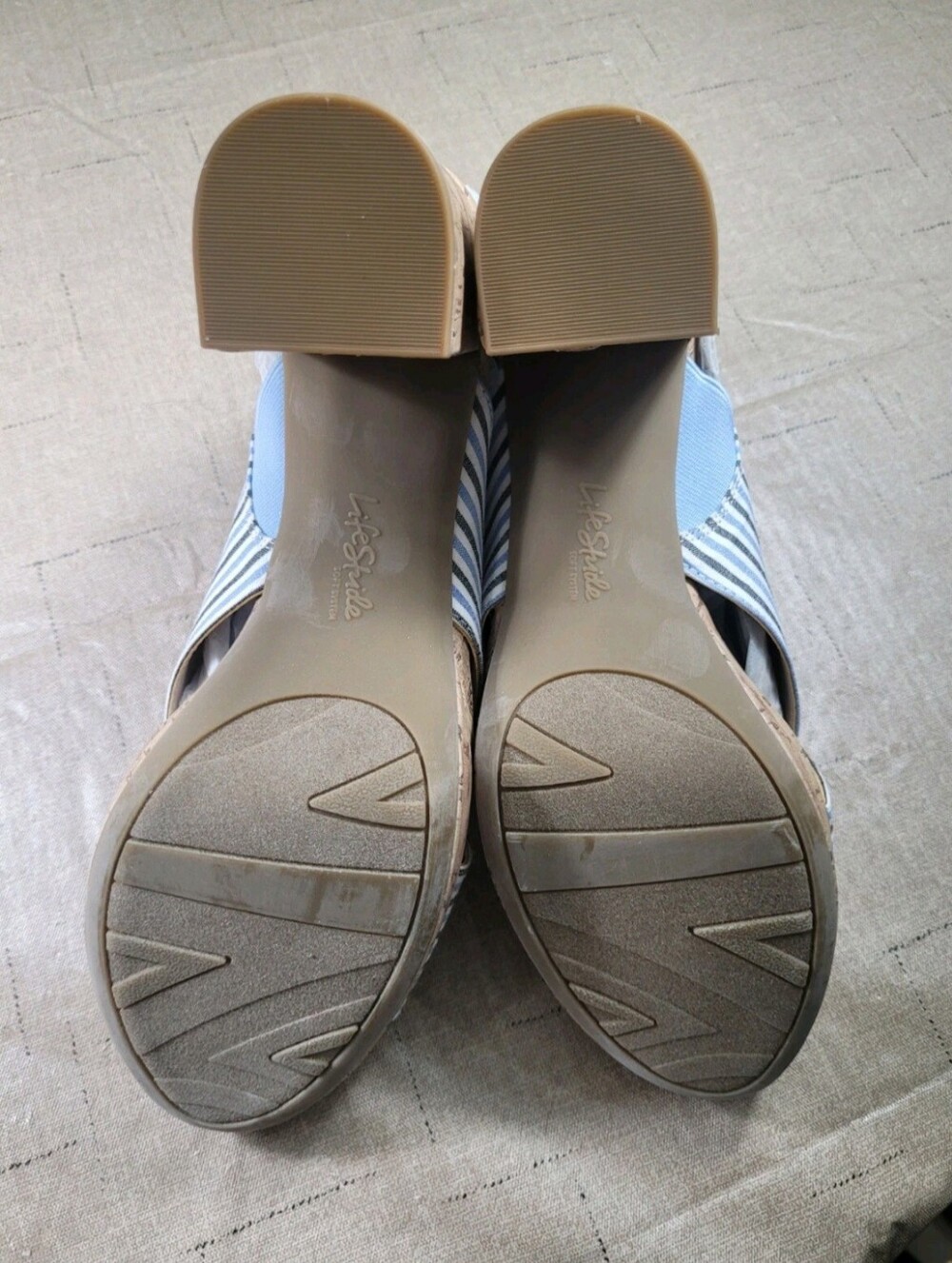 LifeStride Women's 9.5 M Striped Strappy Slingback Block Heel Sandals Blue White - Picture 8 of 9